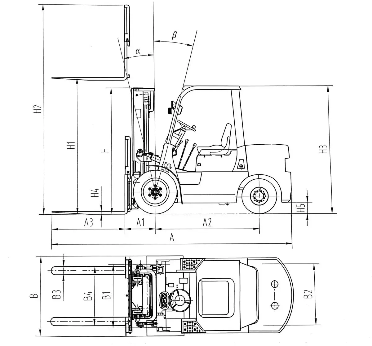 Dessins généraux du chariot élévateur électrique