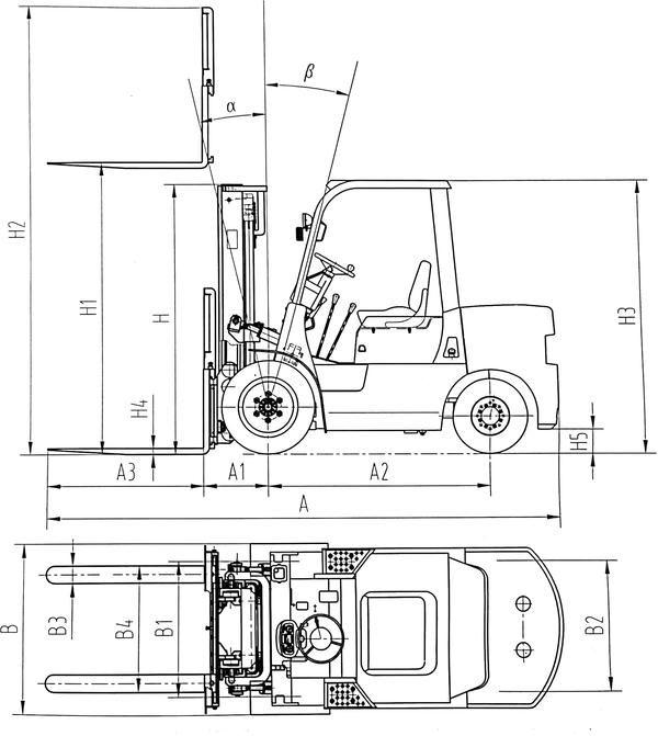 Vue latérale du chariot élévateur